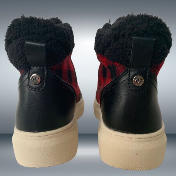 Marc Fisher Fellow Black & Red Checked Lace Up High Top Sneaker Boot - Picture 4 of 5